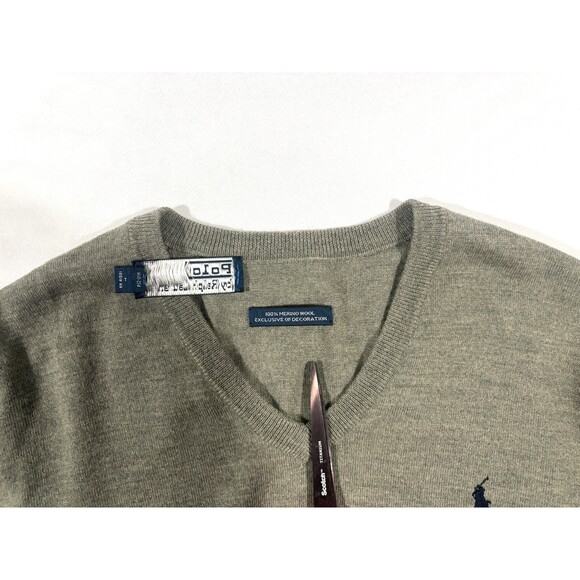 Polo Ralph Lauren Mens Gray Merino Wool Pullover V Neck Preppy Sweater Sz L - Picture 4 of 9
